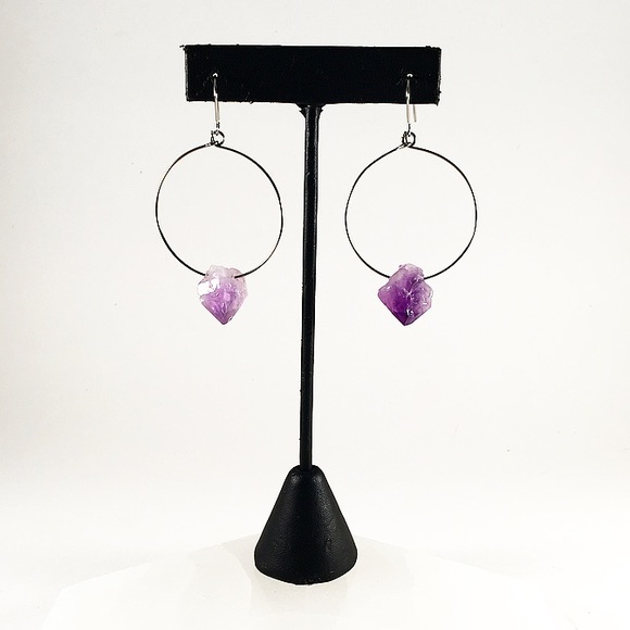 Amethyst Crystal Hoop Earrings - Picture 2 of 6